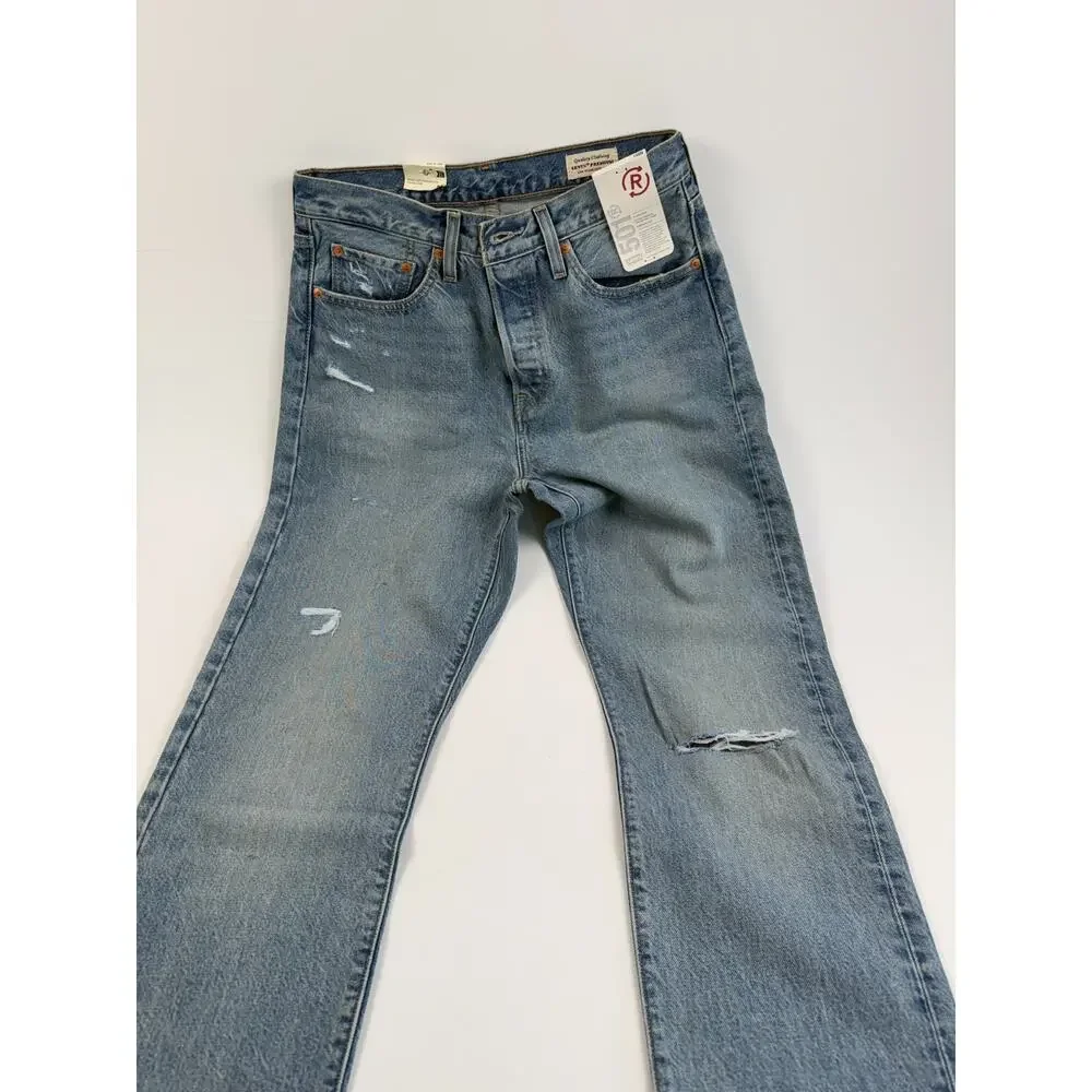Levi's Premium Women 501 Original Fit Mid Rise Straight Leg Jeans 28x32 Blue NWT - Picture 6 of 16